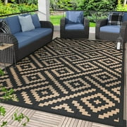 Outdoor Rug for Patio Clearance,6'x9' Waterproof Mat,Reversible Plastic Camping Rugs,Rv,Deck,Porch,Camper,Balcony,Backyard (Black \u0026 Brown)